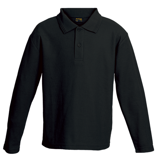 Barron 175g Pique Knit Long Sleeve Golfer Kiddies - Black